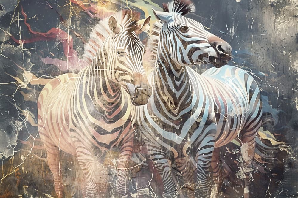 Vibrant Zebra Duo by Rafal Kulik — canvas wall art