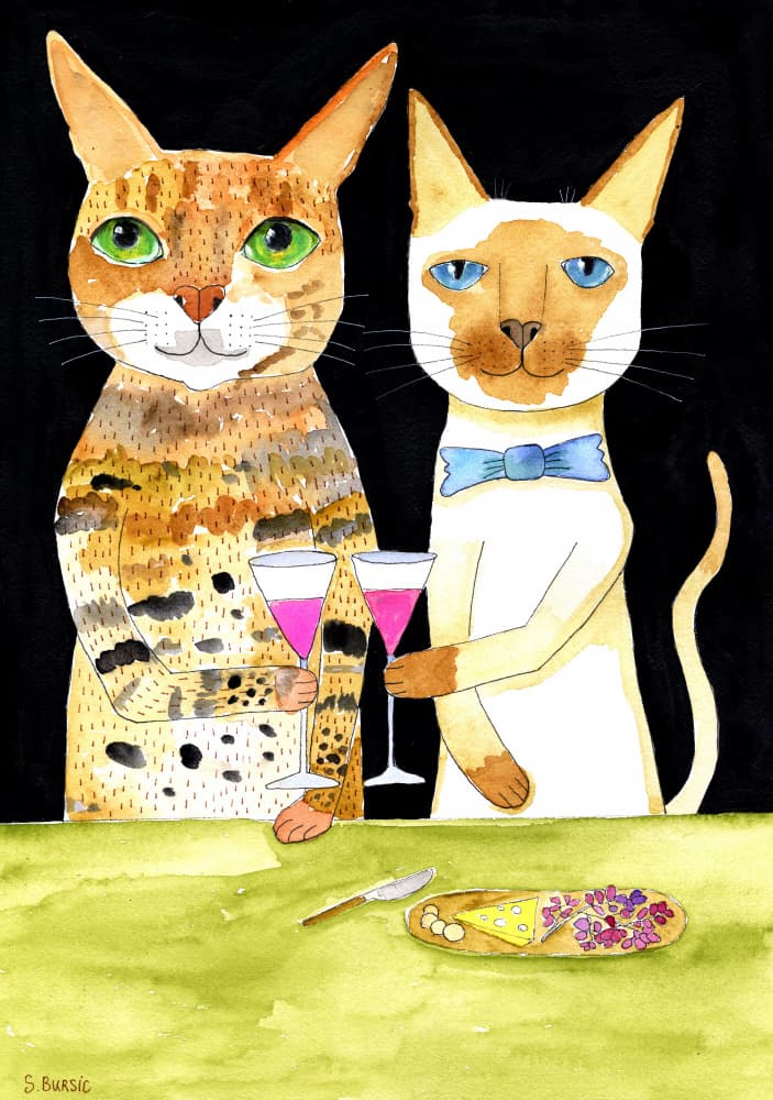 Romantic Cats Toasting Wine by Sharyn Bursic — canvas wall art