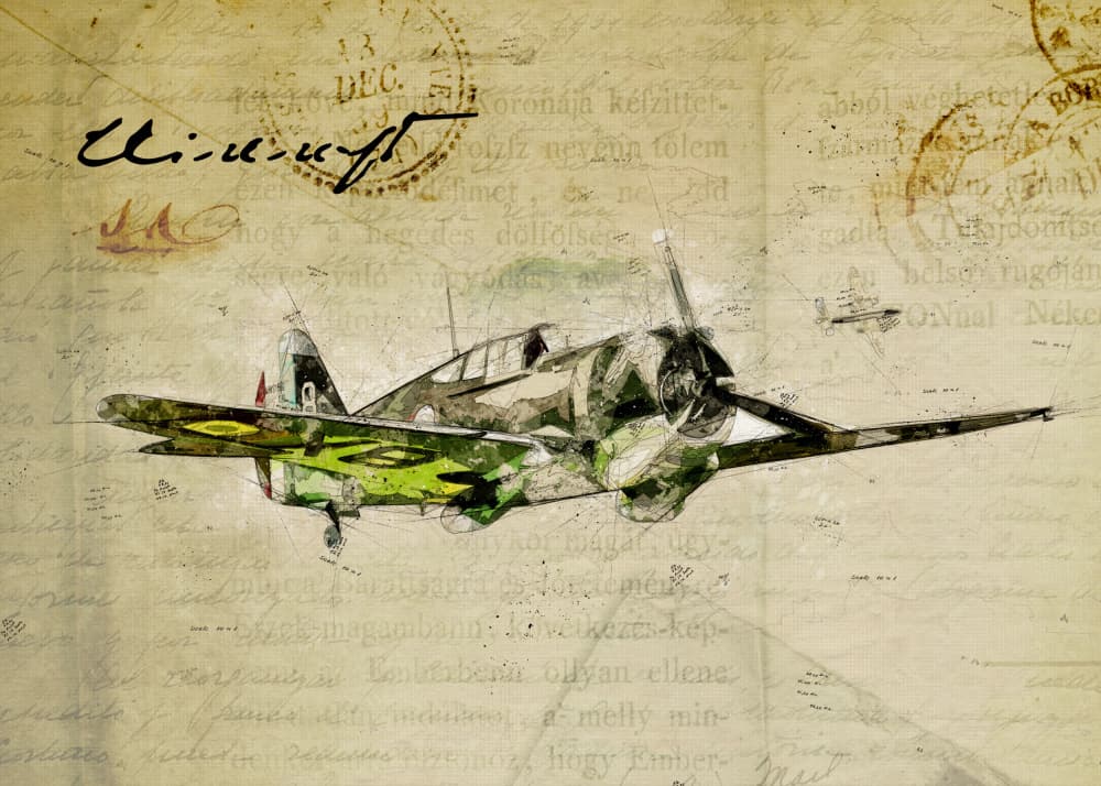 Vintage Aviation Sketch by Lembayung senja studio [Vintage Poster] — canvas wall art