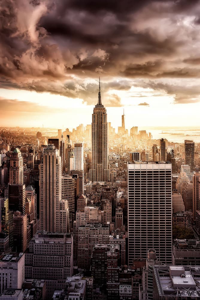 Dramatic New York City Skyline by Javier de la Torre — canvas wall art