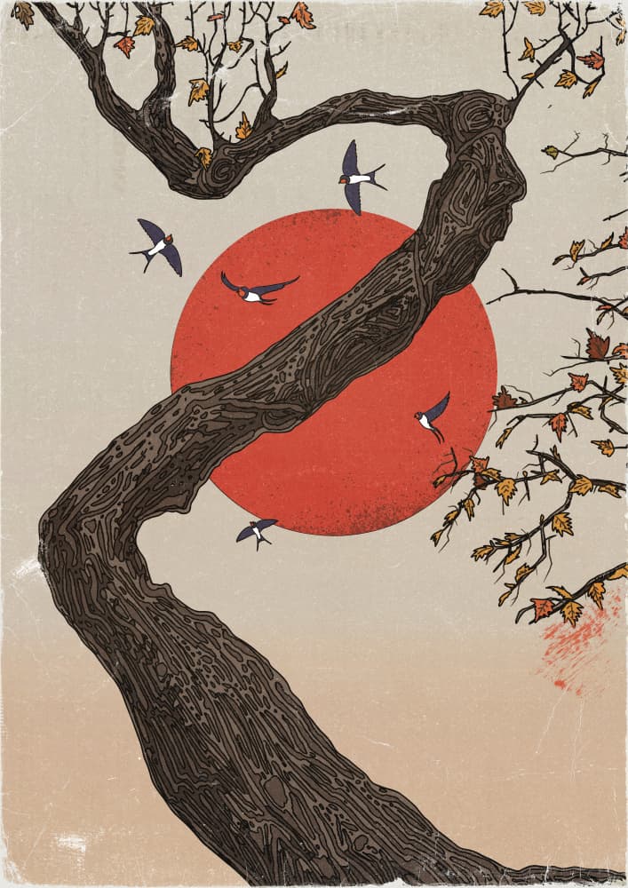 Autumn Flight Red Sun by Nicholas — canvas wall art