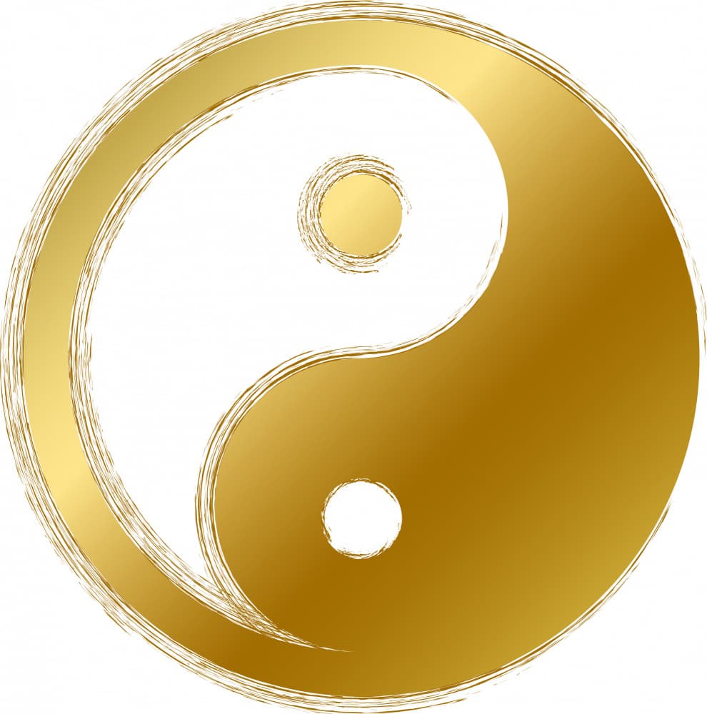 Golden Yin Yang Symbol by Marika Barsrsind — canvas wall art