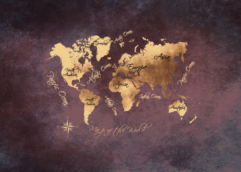 Vintage Golden World Map by Justyna Jaszke — canvas wall art