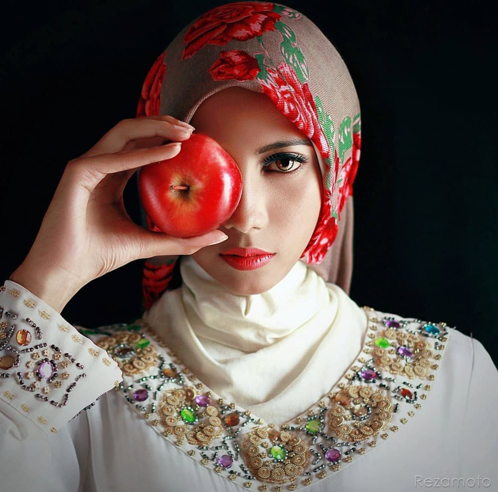 Red Apple Beauty Portrait by Rezamoto — canvas wall art