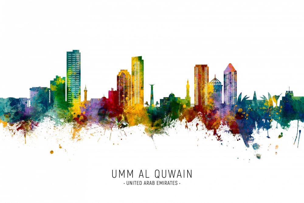 Colorful Umm Al Quwain Skyline by Michael Tompsett — canvas wall art