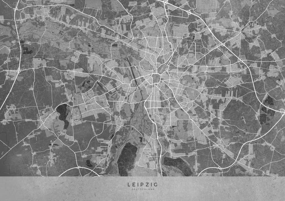 Grayscale Leipzig Urban Map by Rosana Laiz Blursbyai — canvas wall art