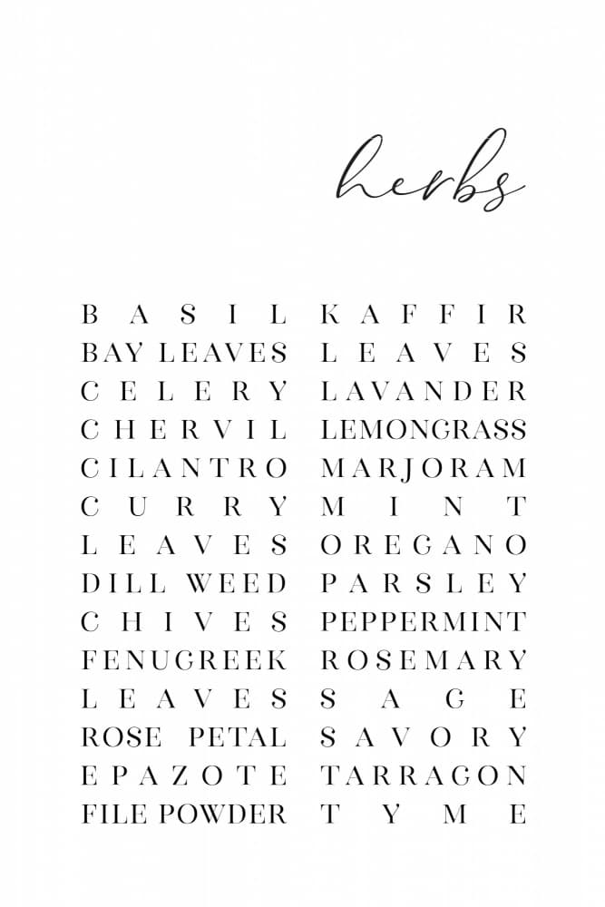Elegant Herbs List by Rosana Laiz Blursbyai — canvas wall art
