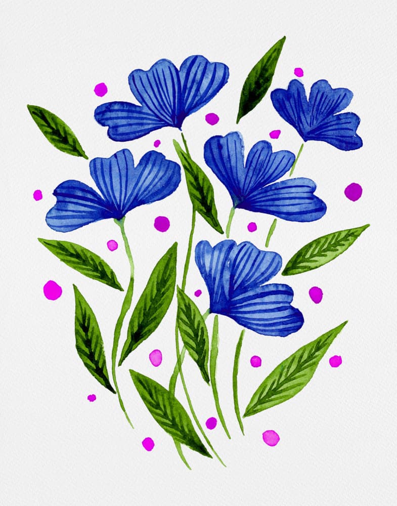 Watercolor Blue Blooms