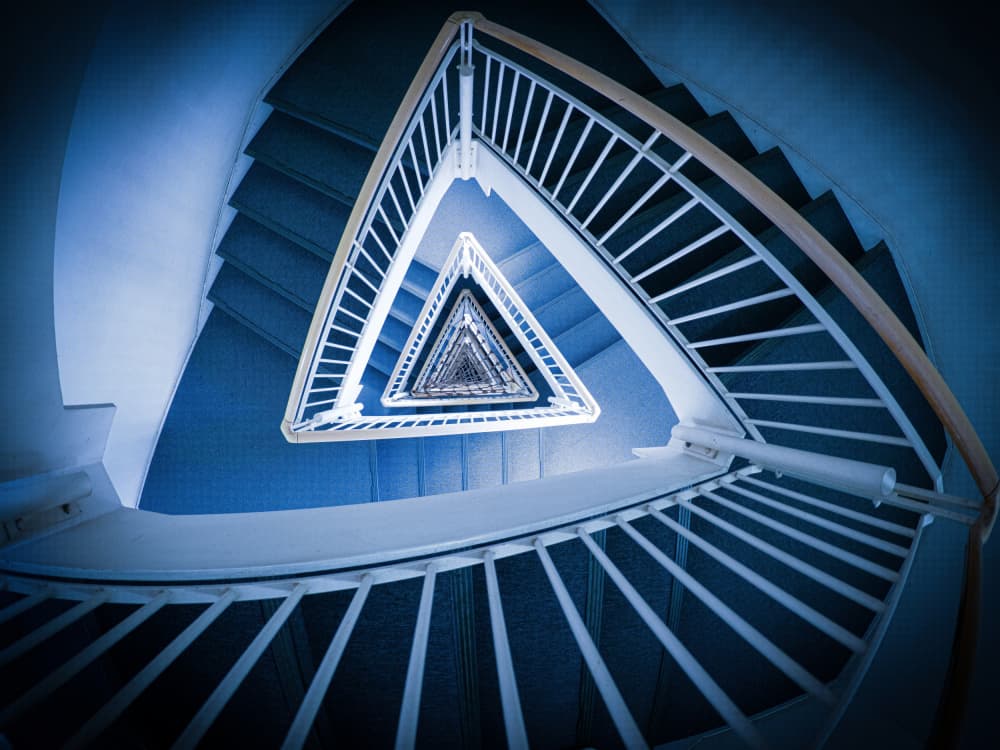 Blue Triangular Staircase by KIMIO KOBAYASHI — canvas wall art