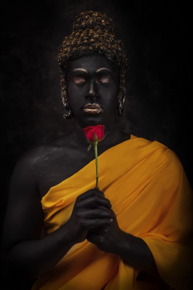 Meditating Buddha with Rose by Nilendu Banerjee — canvas wall art
