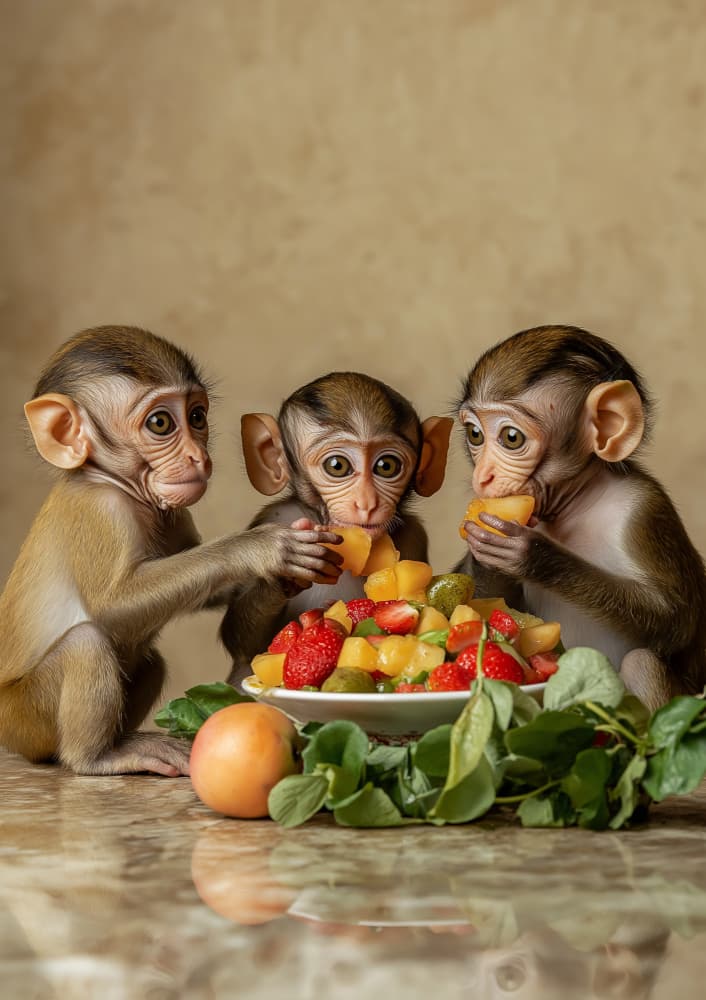 Adorable Monkeys Fruit Feast by Niky Rahner — canvas wall art