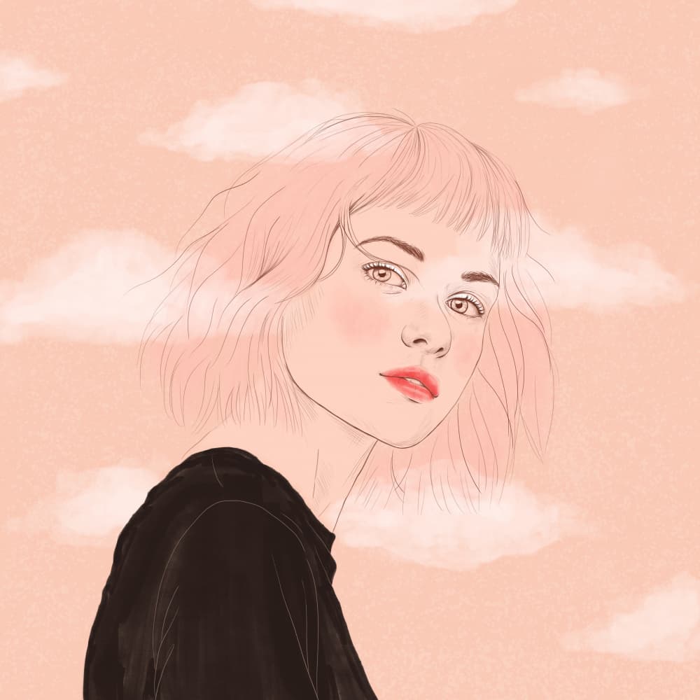 Dreamy Pink Hair Portrait by Petra Holíková — canvas wall art