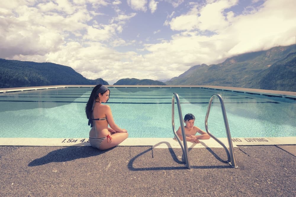 Poolside Mountain Serenity by Fang Tong — canvas wall art