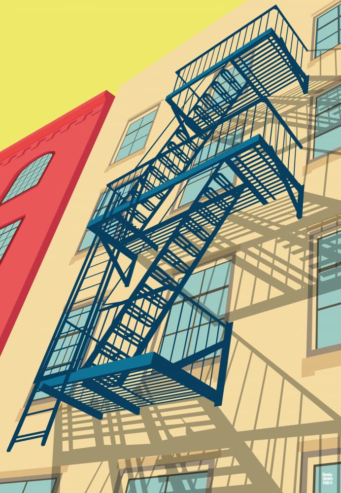 Sunny City Fire Escape by Remko Heemskerk — canvas wall art