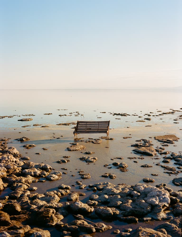 Lonely Bench by Water by Bethany Young — canvas wall art