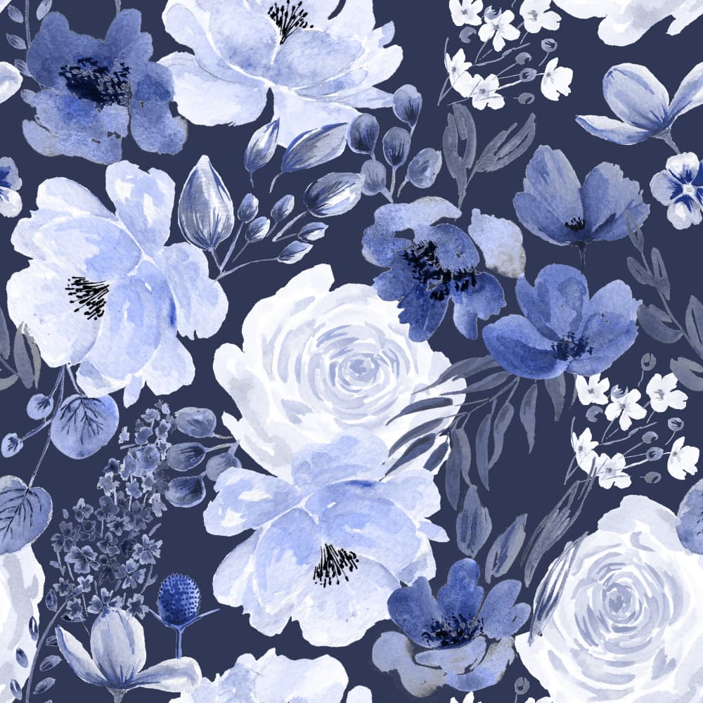 Floral Chaos Watercolor Pattern Blue by Anis Illustration — canvas wall art