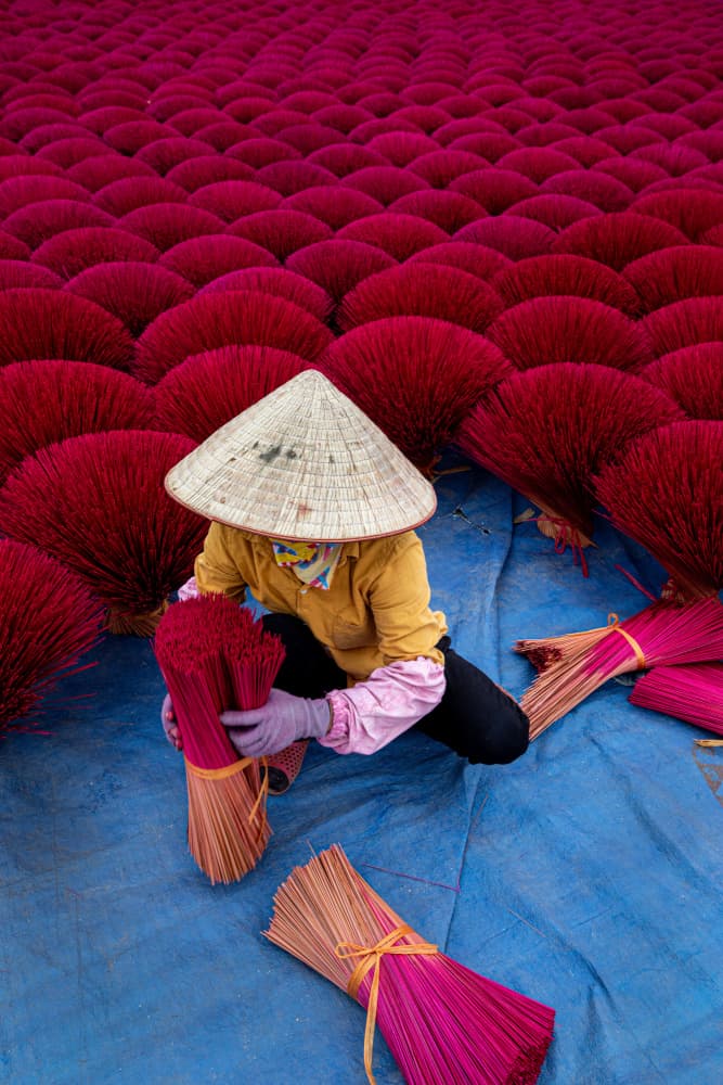 Woman Bundling Red Incense by Azim Khan Ronnie — canvas wall art