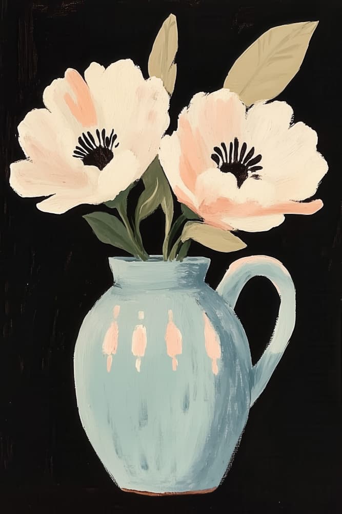 Soft Blooms Blue Vase by Melloi Art Prints — canvas wall art