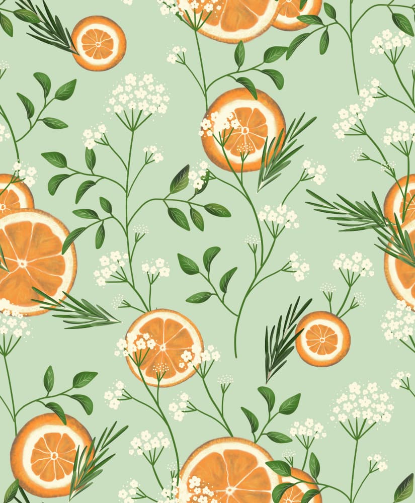 Elderflowers and Oranges Light Green by Anis Illustration — canvas wall art