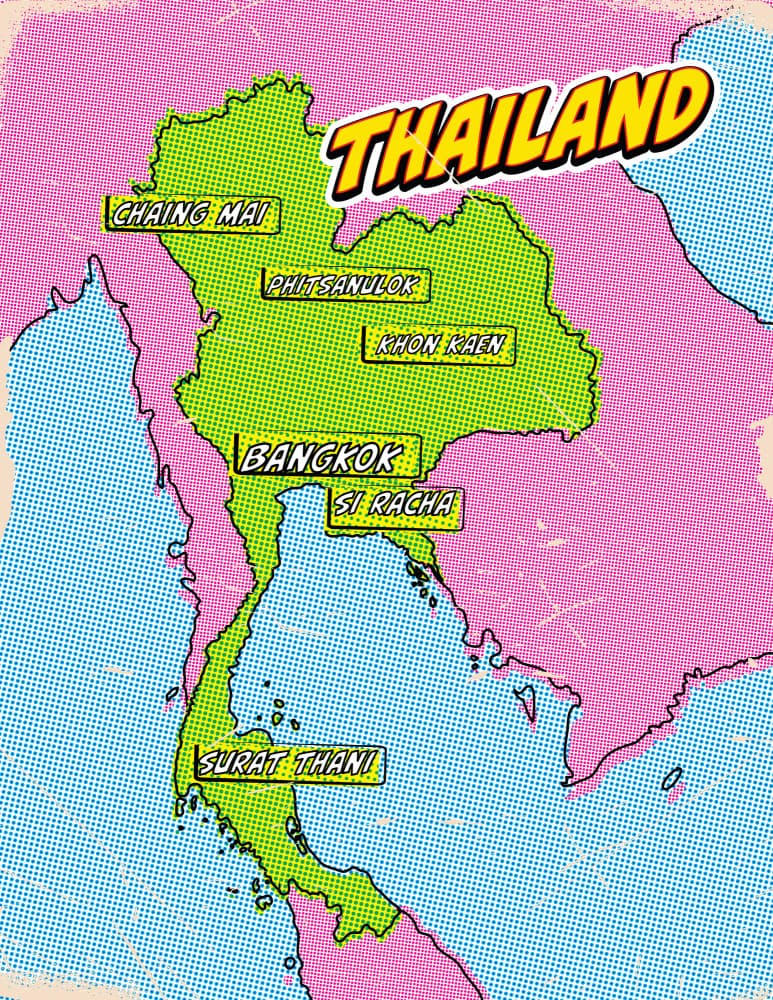 Thailand Pop Art Map by Nicholas — canvas wall art