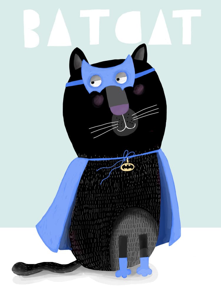Black Cat Superhero by Carla Daly — canvas wall art