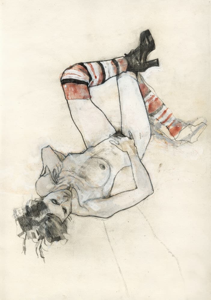 Sensual Figure With Striped Socks by Ute Rathmann — canvas wall art