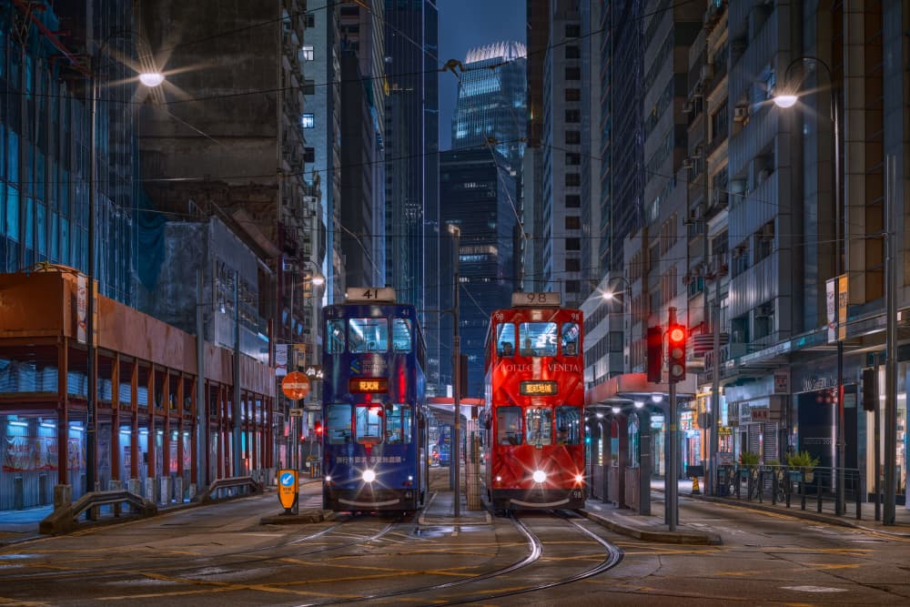 Hong Kong Night Trams by Tom Wang — canvas wall art