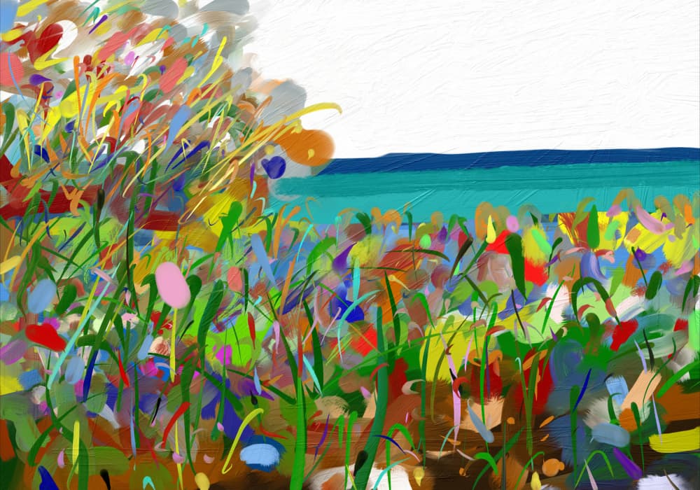Colorful Field by the Sea by Cesare Bellassai Art — canvas wall art