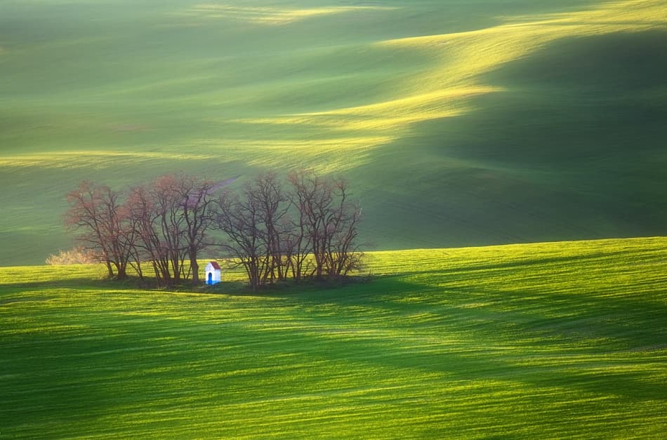 Chapel in Green Fields by Krzysztof Browko — canvas wall art