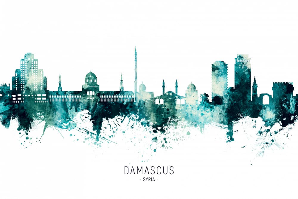 Damascus Watercolor Skyline by Michael Tompsett — canvas wall art