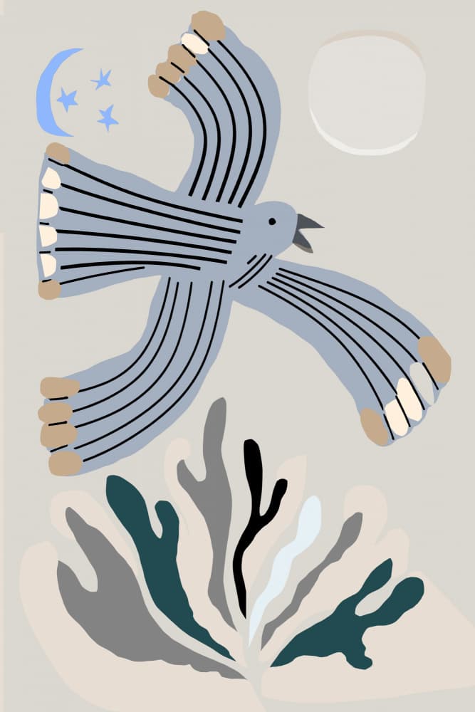 Dreamy Night Bird Flight by casa cartissi — canvas wall art