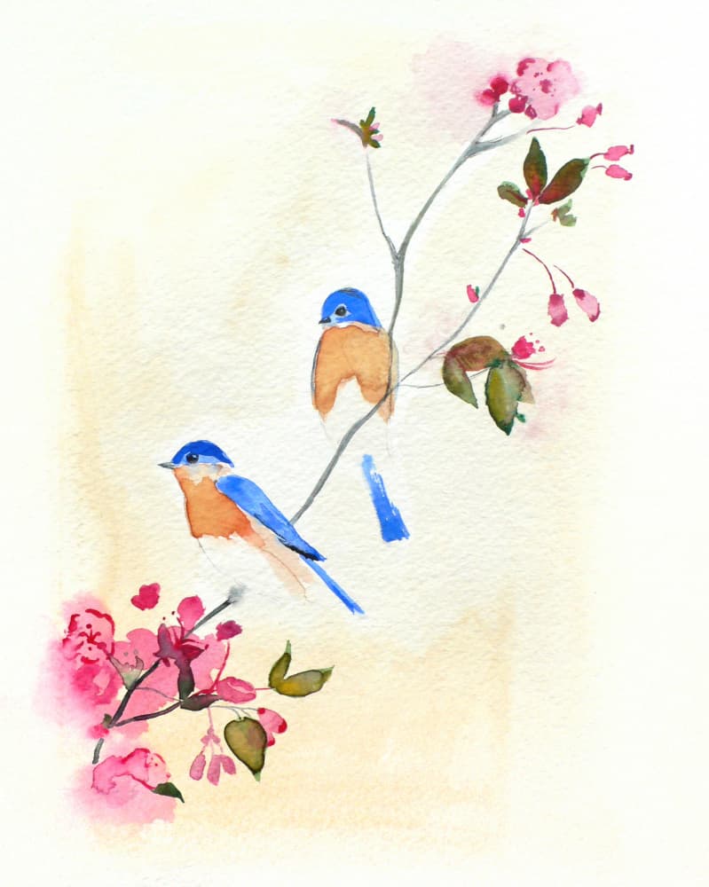 Bluebirds Among Blossoms by Christine Lindstrom — canvas wall art