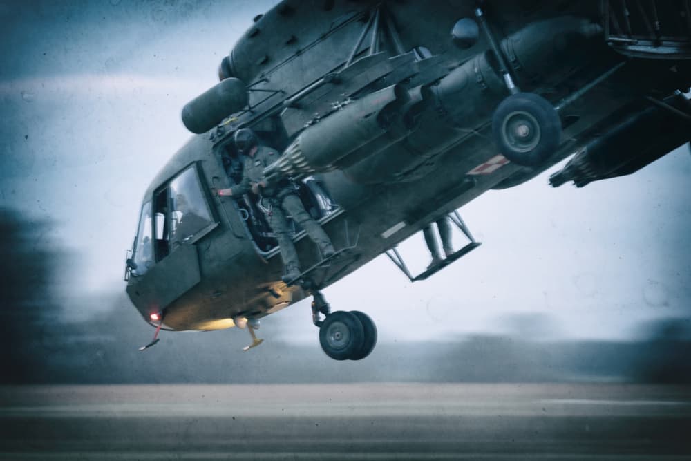 Military Helicopter Action by Piotr Wrobel — canvas wall art