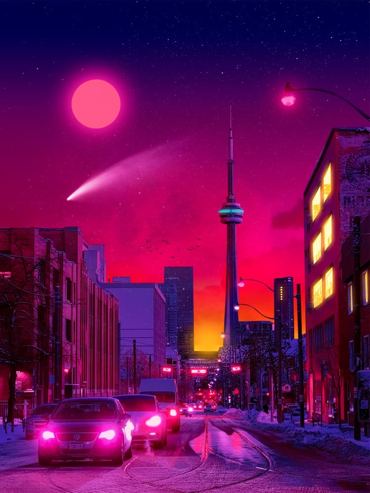 Pink Toronto Winter Night by Ritvik takkar — canvas wall art