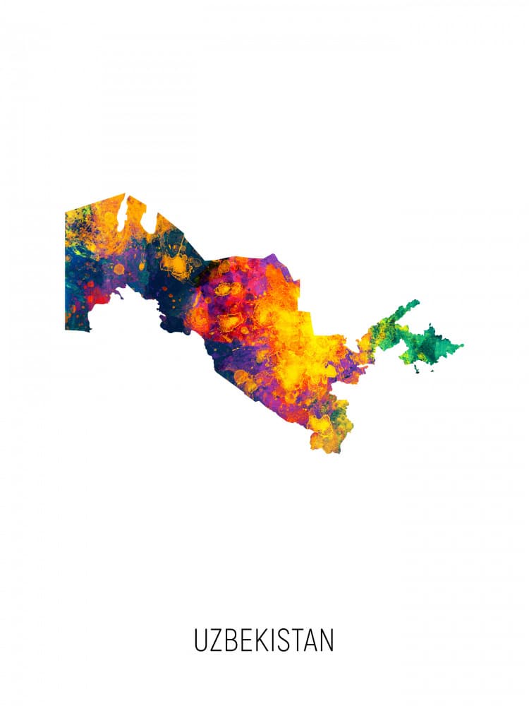 Vibrant Uzbekistan Map by Michael Tompsett — canvas wall art