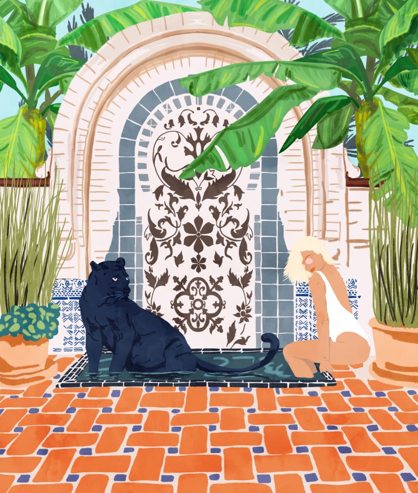 Black Panther Poolside Oasis by Uma Gokhale — canvas wall art