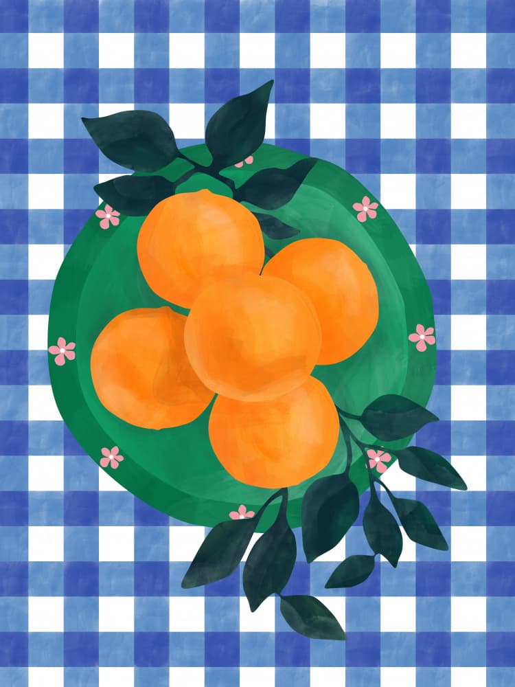 Gingham Oranges Plate by Elena Ristova — canvas wall art