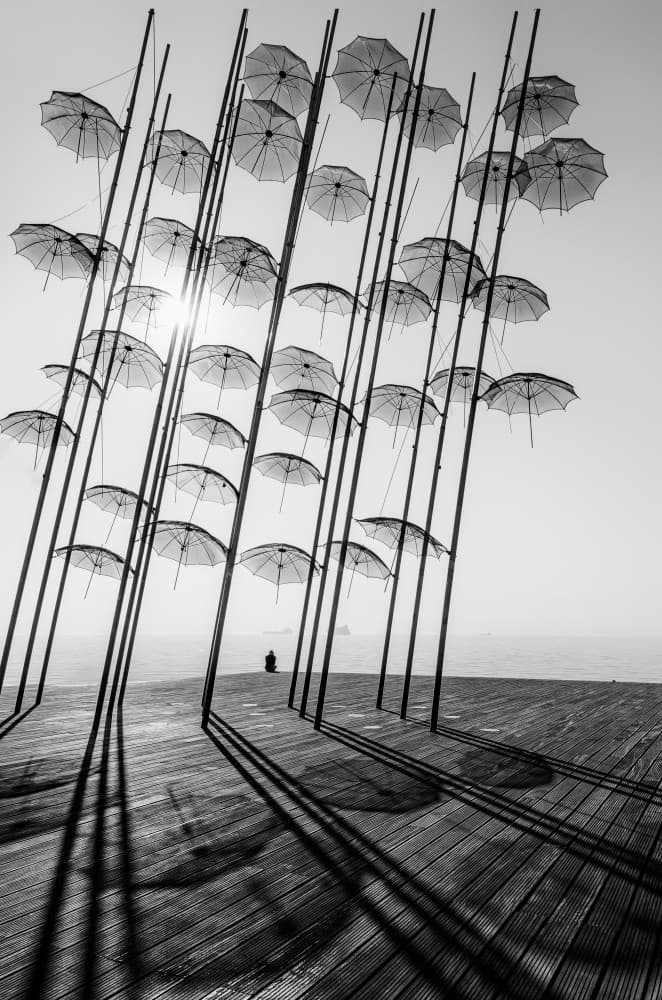 Pier Umbrellas Solitude by George Digalakis — canvas wall art
