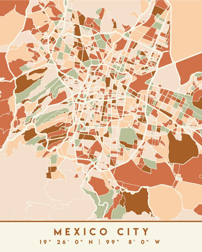Mexico City Abstract Map by Emiliano Deificus — canvas wall art