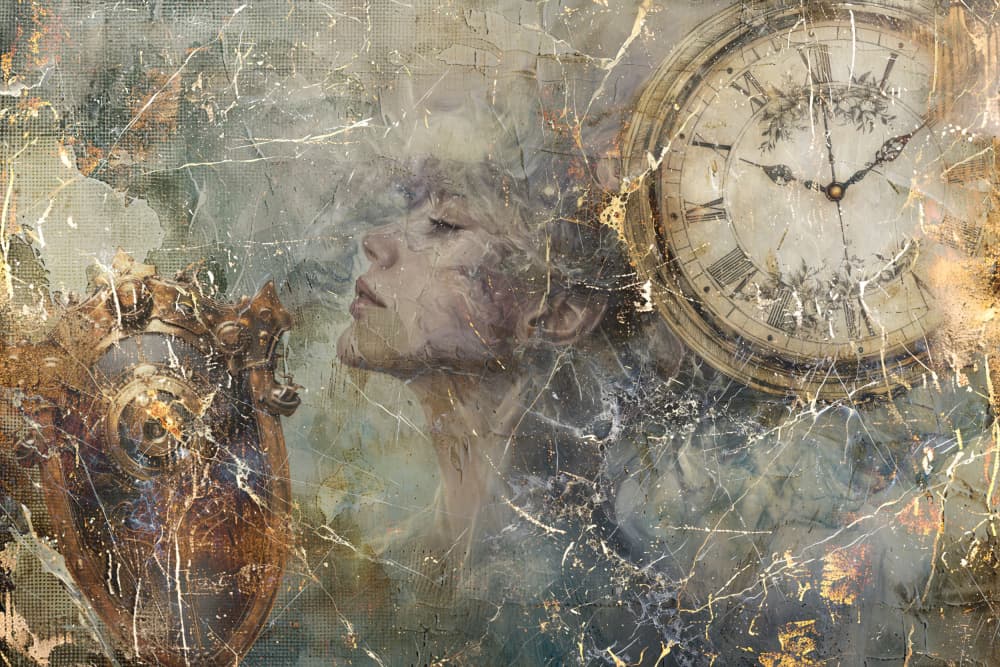 Dreaming Woman Golden Clock by Rafal Kulik — canvas wall art
