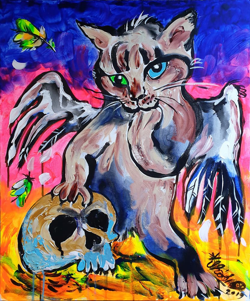 Mystic Cat and Skull by Kanat Ibragimov — canvas wall art