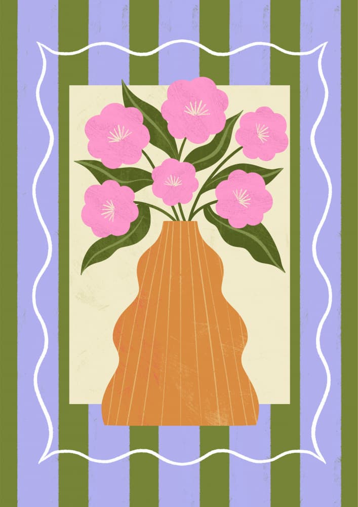 Pink Flowers in Wavy Vase by Melissa Donne — canvas wall art