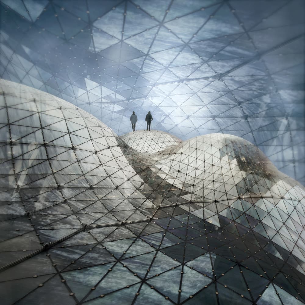 Two Figures Geometric Dome by Grzegorz Lewandowski — canvas wall art