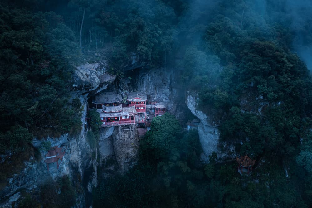 Misty Mountain Temple by Simoon — canvas wall art