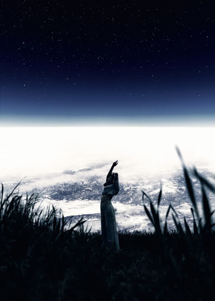 Lone Figure Under Stars by Ariz Rab — canvas wall art