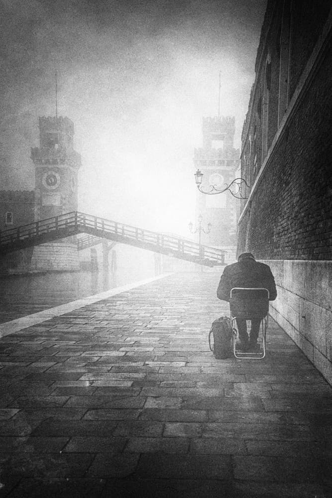 Solitary Man Misty Venice by Enrico Facchetti — canvas wall art