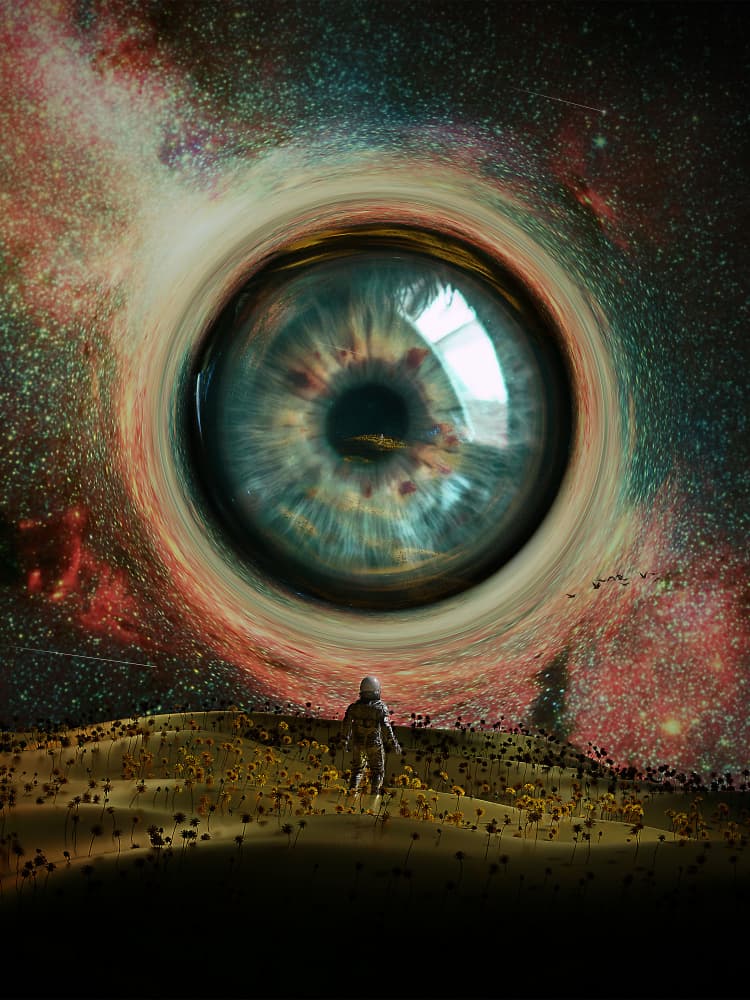Astronaut Meets Cosmic Eye by Nicebleed — canvas wall art