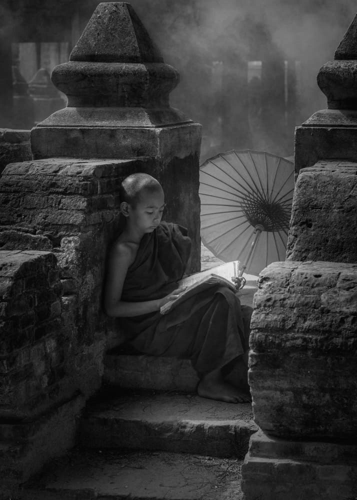 Young Monk Reading by ADIREK M — canvas wall art