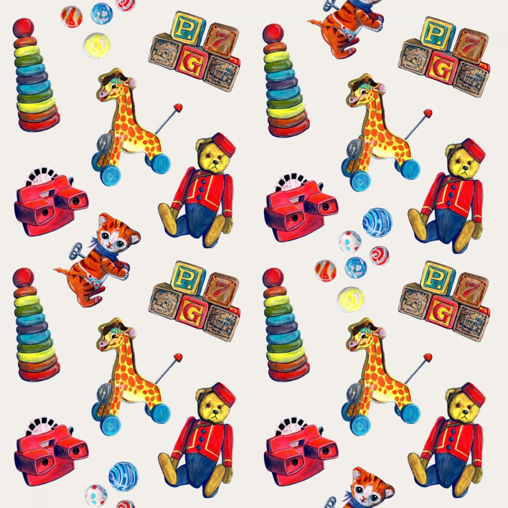 Colorful Retro Toys by Renee Machan Cottagecore Artist — canvas wall art