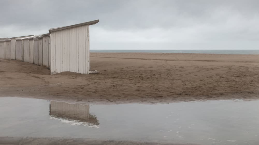 Beach Huts Reflection by Bruno Flour — canvas wall art